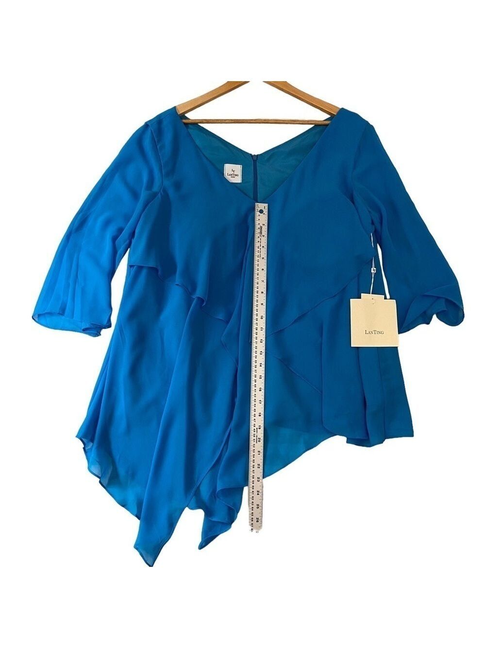 LT Lanting Bride Blue Chiffon Plus XXL Asymmetric Blouse Resort Poolside Chic - Picture 12 of 16
